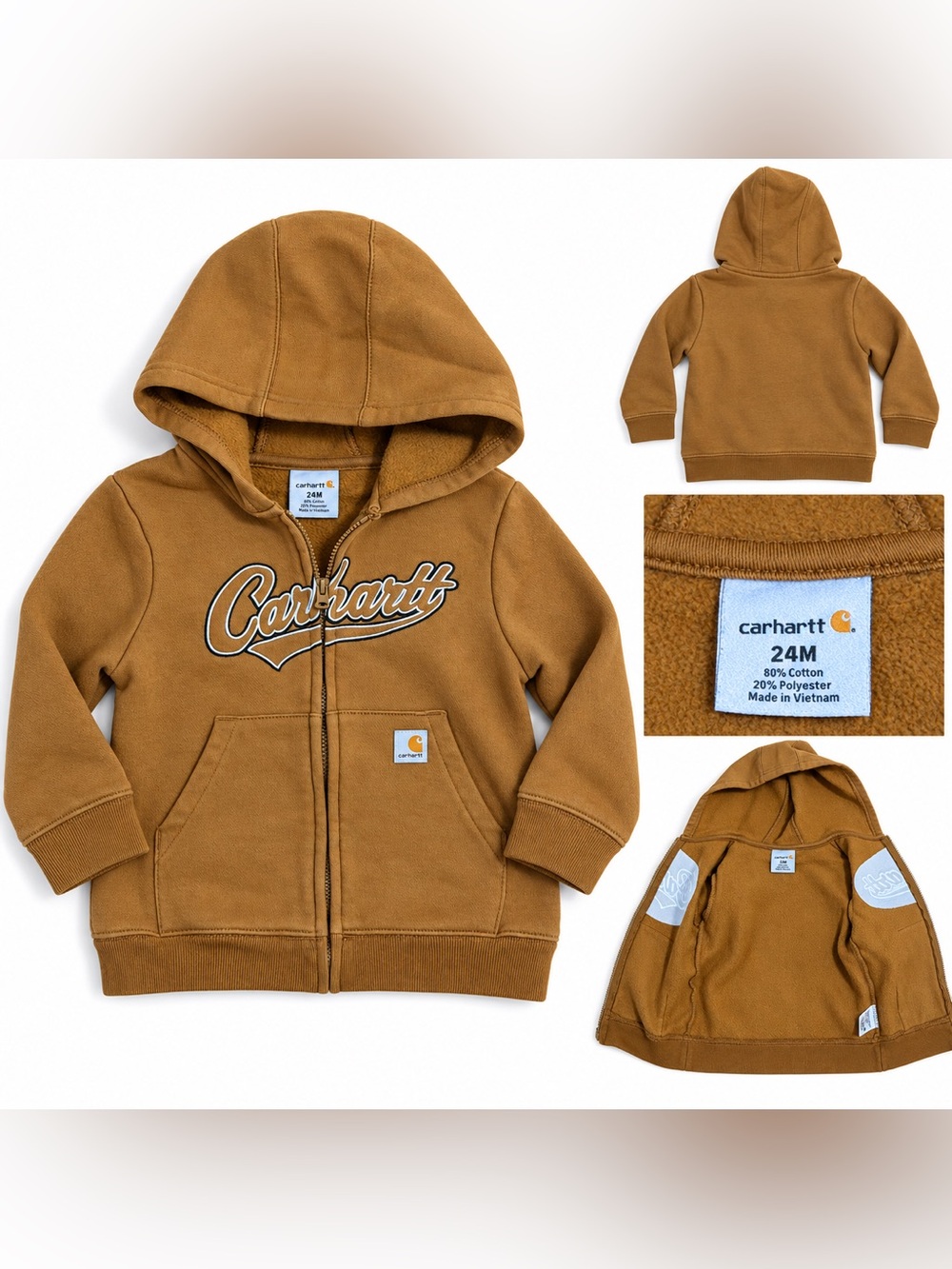 Carhartt Baby Boys Script Logo Full-Zip Hooded Sweatshirt – 24 Months